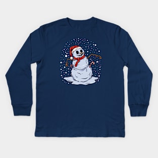 Creepy Christmas Snowman Illustration Kids Long Sleeve T-Shirt